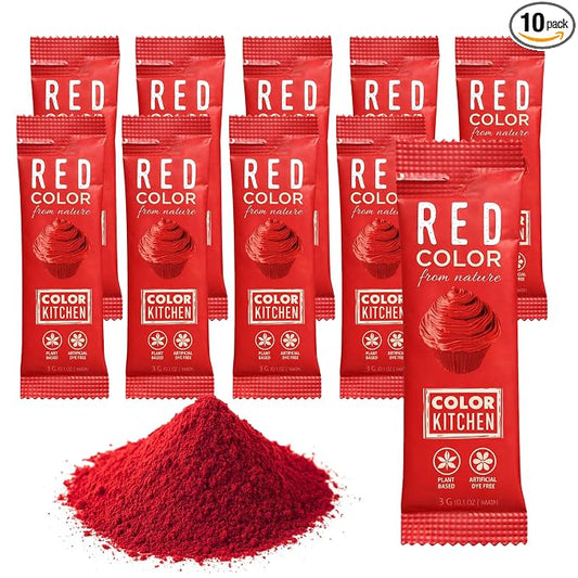 Color Kitchen Natural Red Food Coloring For Baking, Plant Based Powdered Natural Red Food Coloring Without Red 40 Or Red Dye 3, Vegan, Gluten Free, Kosher, Pack Of 10