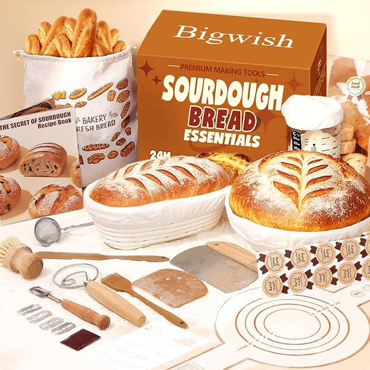 Sourdough Starter Kit, Sourdough Tools with Banneton Bread Proofing Basket, Sourdough Starter Jar, Sourdough Bread Baking Supplies, Complete Sourdough Kit Gifts for Bakers Women Mom