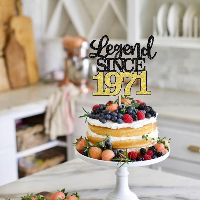 1 PCS Legend Since 1971 Cake Topper Black Gold Glitter Fifty Five Happy 55th Birthday Cake Pick Hello 55 Cheers to 55 Years Cake Decoration for 55th Birthday Anniversary Party Decorations Supplies