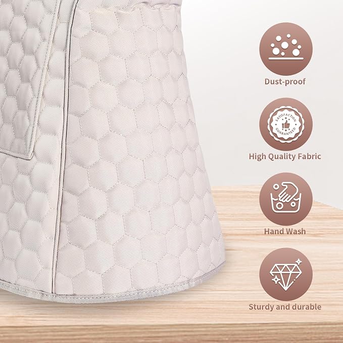 Stand Mixer Dust Cover Compatible with KitchenAid Mixer - Storage Bag for 6/7/8 Quart Bowl Lift with Pockets for Accessories and Attachments(Khaki,Fits for 6-8 Quart）