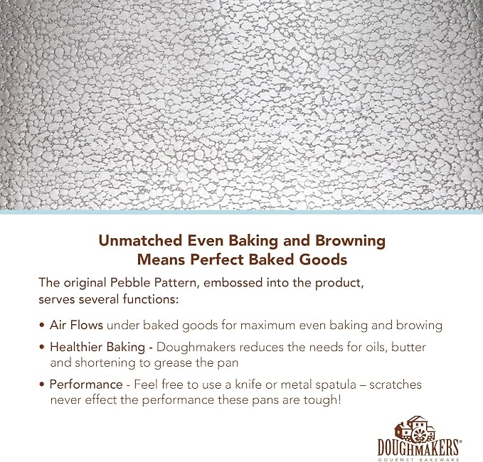 Doughmakers 9" Round Cake Commercial Grade Aluminum Bake Pan, Silver | Pattened Pebble Pattern is Naturally Non-Stick & Evenly Bakes | Perfect For Baking Cakes & Brownies | Makes 9" Circular Cakes