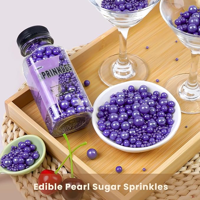 Edible Purple Pearl Sprinkles, Purple Sugar Sprinkles for Cake Decorating, Edible Cake Decorations, Cupcake Toppers, Cookies, Easter Wedding Party Supplies, 180g/6.35oz, Mix Size