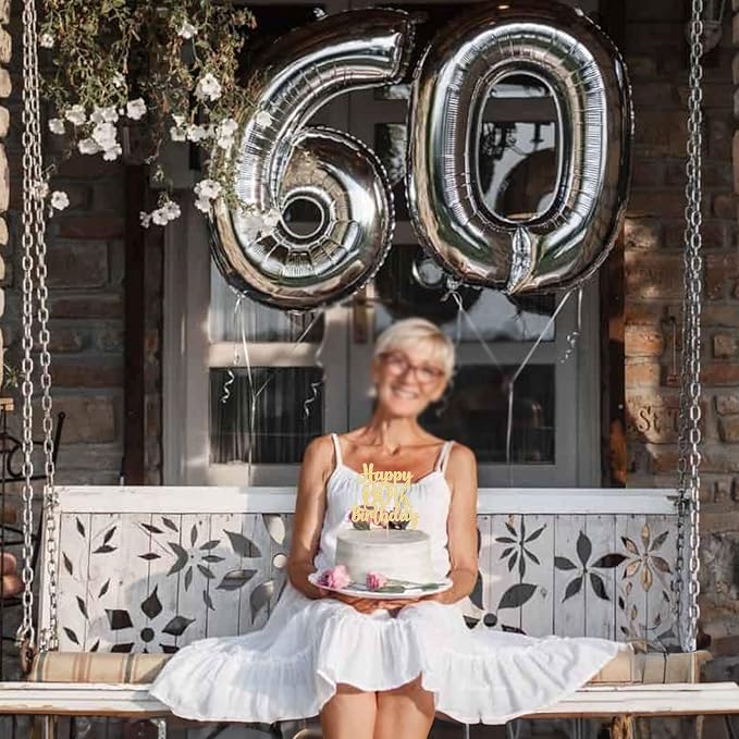 Gyufise 1Pc Happy 60th Birthday Cake Topper Glitter 60 & Cheers to 60 Years Old 60th Birthday Cake Pick for Celebrating 60th Birthday Anniversary Party Cake Decorations Supplies Gold