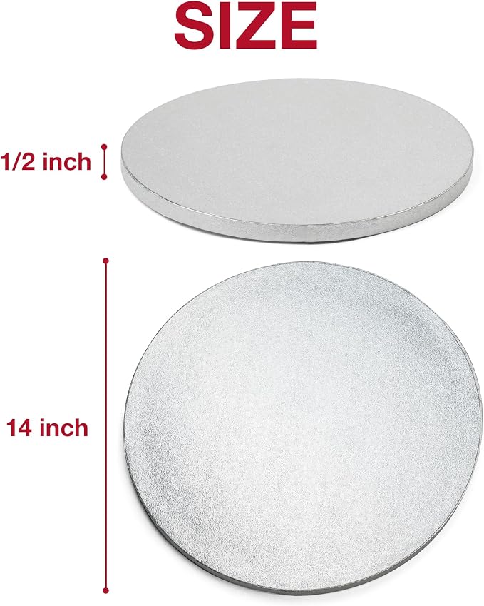 14inch Round Cake Boards 1/2inch Thick, Pack of 1 - Sturdy Silver Cake Drums with Smooth Straight Edges, Waterproof & Oil-Proof (14inch)