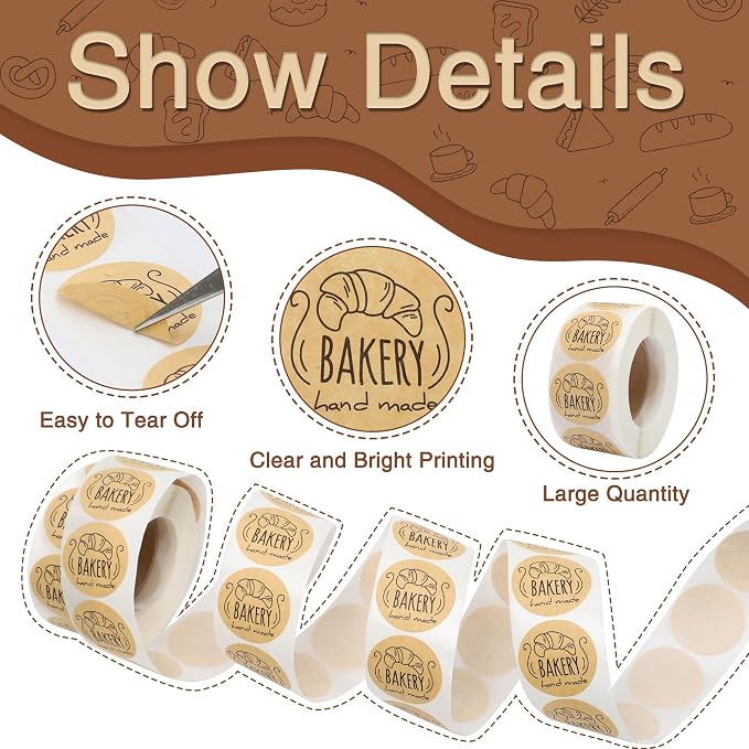 500pcs Bakery Stickers Handmade Baked Labels for Mason Jar Kraft Sealing Labels Stickers for Packaging Round Adhesive Tags Shopping Small Business Circle Bakery DIY Seal Stickers (Style A)