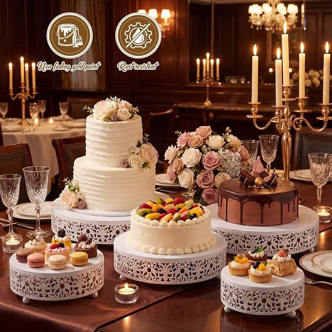 Wenqik 5 Pcs Metal White Cake Stand 16/14/12/10/8 Inch Round Cake Holder Display for Dessert Table Cookies Fruit Serving Tray Cupcake Pastry Riser for Wedding Birthday Party and Events