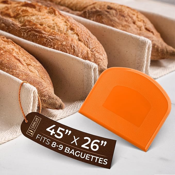 Orblue Bakers Couche and Proofing Cloth, 100% Cotton Fabric for Bread Dough Baking, Shaping Tool for Baguettes, Loaves, Ciabatta, Bread Couche 45 x 26 Inches Extra Large