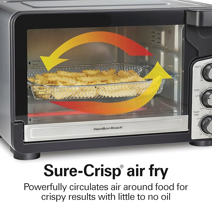 Hamilton Beach Easy View XL Toaster Oven with Sure-Crisp® Air Fry, 6 Slice Capacity, Black with Stainless Steel Accents, R31460 (Renewed)