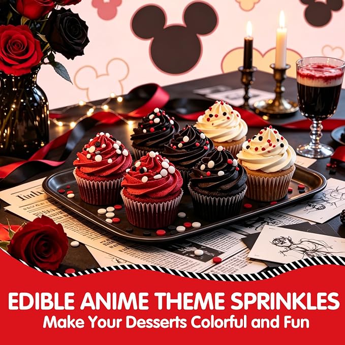 Edible Red Black White Round Confetti Sprinkles 130g/4.58oz,Flat Edible Sugar Confetti for Cake Cupcake Cookie Ice Cream Decorating,Resealable Storage Bag,Ideal for Mickey Themed Kids Birthday,Cartoon Party,Children Carnival,Baby Shower,Holiday Dessert...