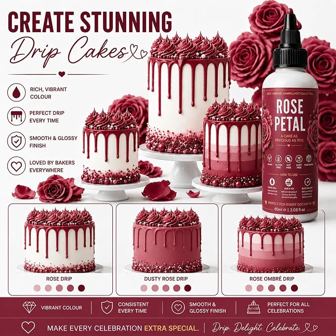 Confect Rose Petal Gel Food Coloring – Highly Pigmented Gel Based Food Color for Buttercream, Cakes, Cookies & Baking – 60mL / 2 FL OZ