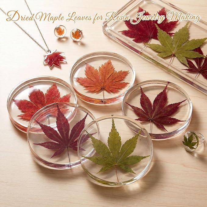 48 Pcs Dried Pressed Fall Maple Leaf for Cake Decorating, Seasonal Decor, Natural Dried Leaves Herbs kit for Resin Jewelry Making Soap and Candle Making (Maple Leaf)