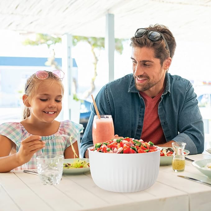 Oggi Prep, Store & Serve Plastic Bowl w/See-Thru Lid- Dishwasher, Microwave & Freezer Safe, (4 qt) White/Aqua (Pack of 12)