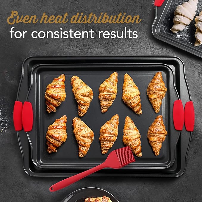 Eatex Nonstick Baking Sheet Set, 15-Piece Baking Pans Set with Silicone Handles, Carbon Steel Cookie Sheets for Baking, Commercial Grade Quality Bakeware Sets Includes Muffin Pan, Cake Pan and More