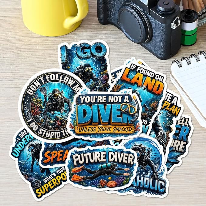 10pcs Suba Diving Stickers for Scrapbook Cartoon Stickers for Water Bottles Vinyl Decals for Kids Teens Laptop Notebook Phone Luggage Skateboard Bike Guitar Helmet