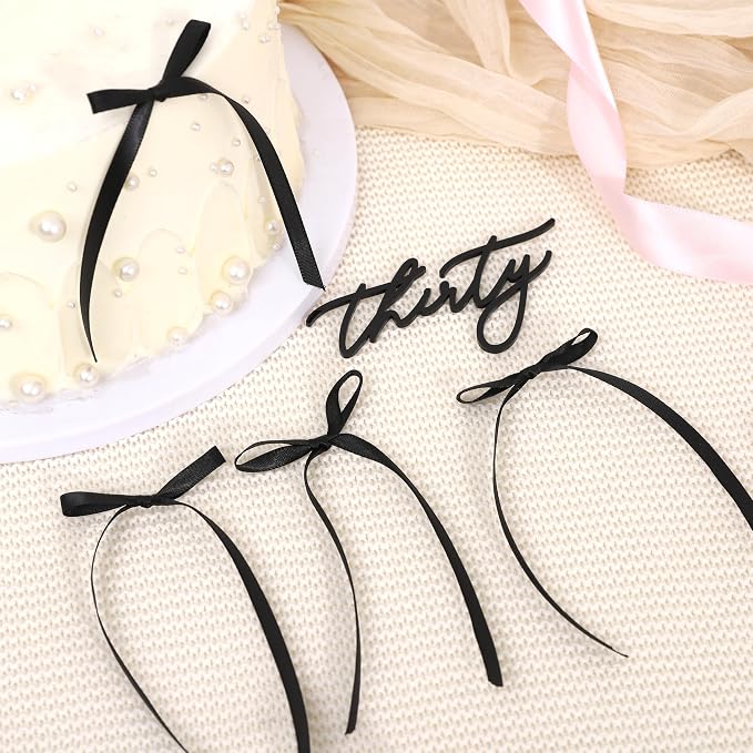 Thirty Years Old Acrylic Cake Decorations - Black Acrylic 30th Birthday Decorations, 30th Anniversary Cake Decorations, Bow Cake Decorations, Wedding Anniversary Party Gift Supplies