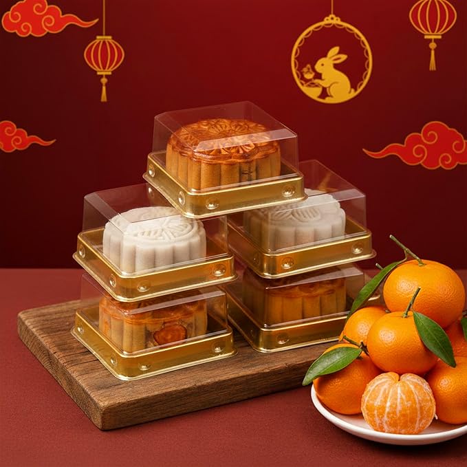 50Pcs Mini Cake Box 3 Inch, Cupcake Plastic Container with Lid Clear, Single Square Party Boxes Treat Display Holder for Dessert Mooncake Individual Muffins Cookies Chocolate Wedding Party Christmas