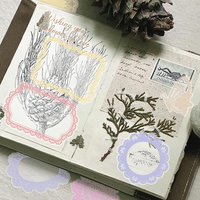 130 Pcs Lace Scrapbook Stickers - Colorful Butterfly & Feather Embellishments for Journaling, Wedding Albums, DIY Crafts, Scrapbooking Supplies & Bullet Journal Decor