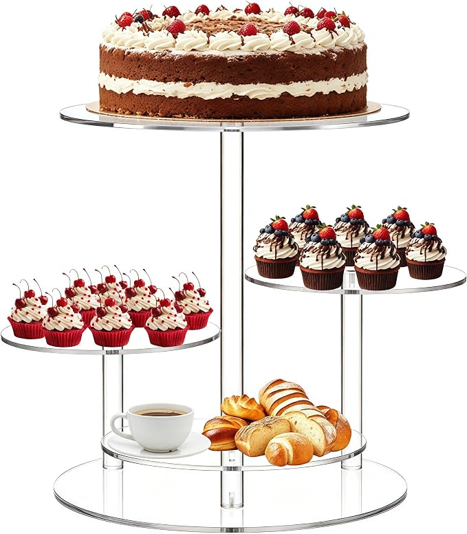 Cupcake Stand, 4 Tier Acrylic Cake Stand, Round Cake & Cupcake Combo for 8-12 Inch Cakes, Clear Tiered Cupcake Tower for 50 Cupcakes, Display Stand for Dessert Table Wedding Birthday Party