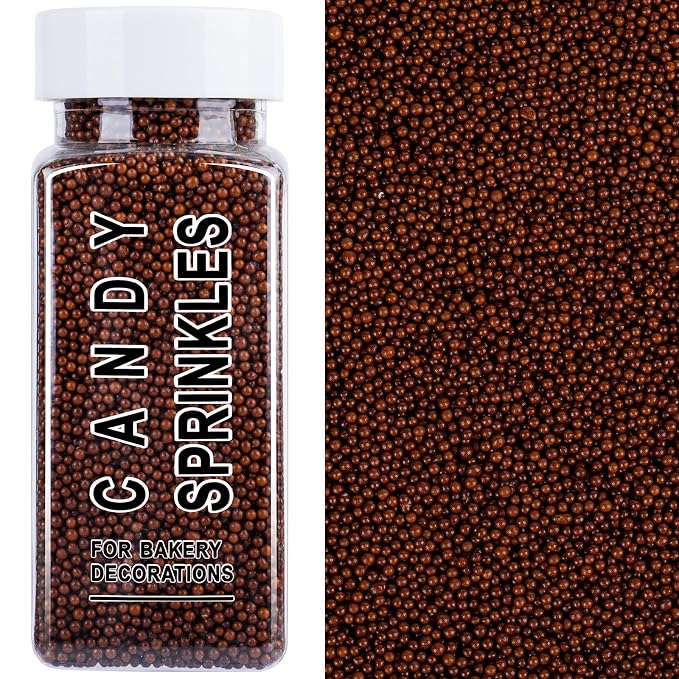 Brown Nonpareils Sprinkles, 2mm Edible Pearls for Cake Decorating, 4.6oz Mini Sugar Pearls for Baking, Cupcake, Cookie, Ice Cream Toppings, Christmas Halloween Thanksgiving Fall Holiday Party Supplies