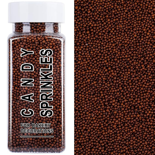 Brown Nonpareils Sprinkles, 2mm Edible Pearls for Cake Decorating, 4.6oz Mini Sugar Pearls for Baking, Cupcake, Cookie, Ice Cream Toppings, Christmas Halloween Thanksgiving Fall Holiday Party Supplies