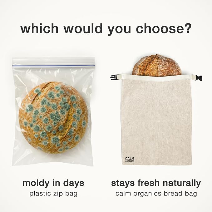 Reusable Linen Bread Bag with Beeswax Lining | Plastic-Free Food Storage for Sourdough, Baguette, Artisan Loaves | Eco Friendly | Zero Waste Kitchen Bag | Calm Organics