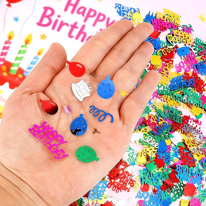Birthday Confetti, Happy Birthday Party Glitter Table Confetti, 60g Multicolor Metallic Foil Cake Balloon Confettis Sprinkles Table Centerpiece for Baby Shower Party Decorations DIY Arts and Crafting