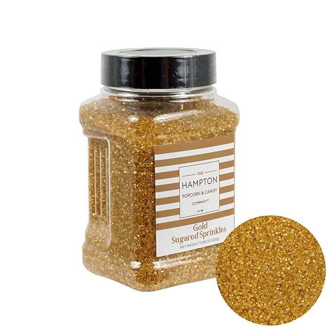 Gold Sanding Sugar Gold Sprinkles 11.28 oz, Gold Sugar Sprinkles, Gold Sanding Sugar For Cookie Decorating, Sanding Sugar For Baking, The Hampton Candy Company