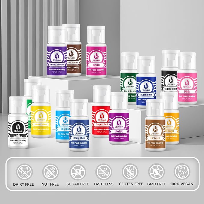 Gel Food Coloring Set – 24 Colors x 0.7 oz Concentrated Gel Based Food Dye for Baking, Icing, Cake Decorating, Cookies & Fondant
