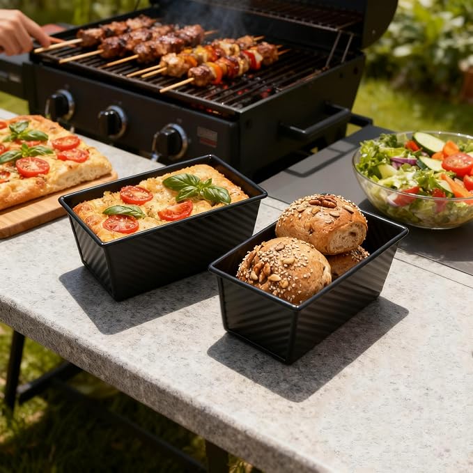 Pullman Loaf Pan With Lid - Bread Pans For Homemade Bread - 1lb Non-Stick Loaf Baking Pans - Carbon Steel Toast Box With Oven Mitts（Set Of 2）