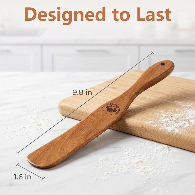1 Pack Shorter Teak Wood Spurtle – Sourdough Starter, Jar Bottom Scraper & Shorter Handle Dough Whisk, Moisture-Resistant Kitchen Tools for Baking & Non-Stick Safe Cookware