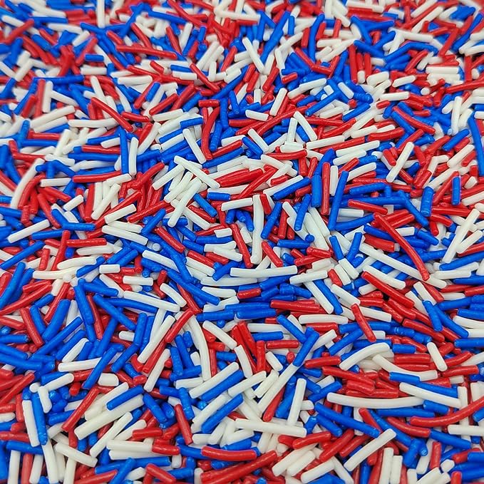 Patriotic Jimmies Sprinkles, Edible Jimmy Sprinkles, Red Blue White Crunchy Jimmies Mix for Cake Decorating, Edible Cookie Cupcake Decorations for Fourth of July Baking and Holiday Party Treats
