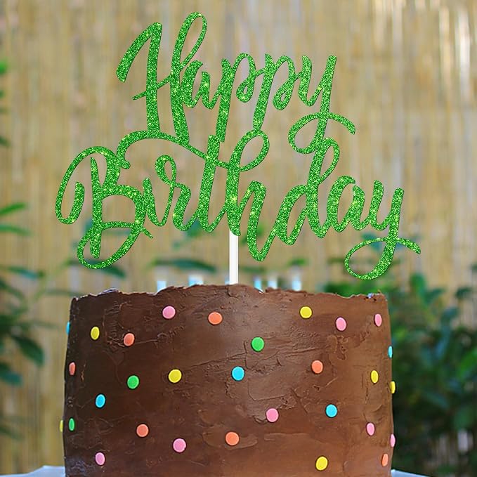 Happy Birthday Cake Decorations, Gold Double-Sided Glitter Letters, Birthday Party Supplies, Cake Topper Decorations (green)