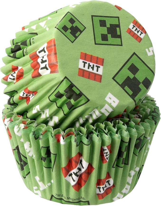 48 x Minecraft Baking Cups By DecoPac | Standard Size Cupcake Liners | TNT Block | Greaseproof Paper Cases for Cupcakes, 1.8" x 1.25", Pack of 48