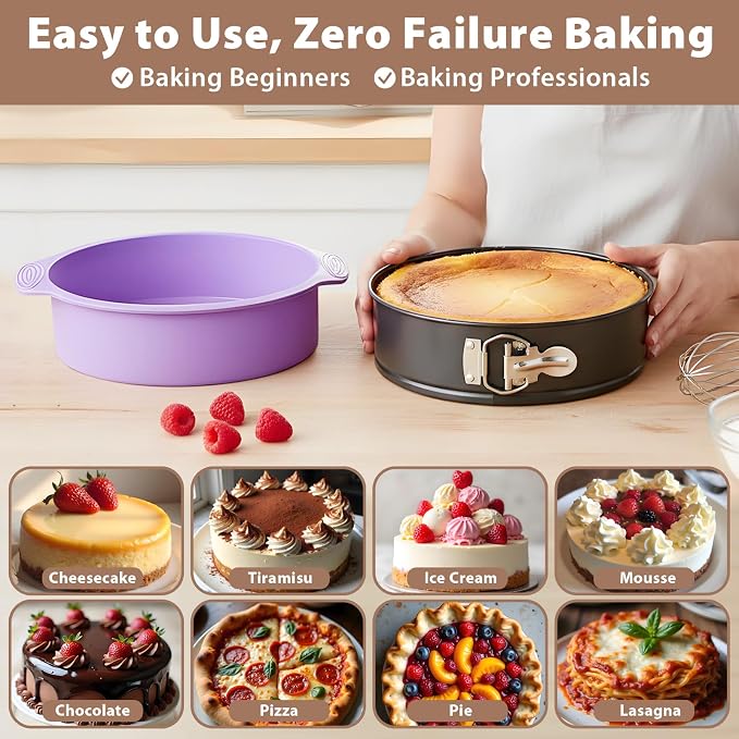 Springform Pan 9 Inch Nonstick Cheesecake Pan with Protector, Leakproof Spring Form Pan for Cheesecake, Round Cheese Cake Pans for Baking, 9 Inch Springform Cake Pan with 50Pcs Parchment Paper