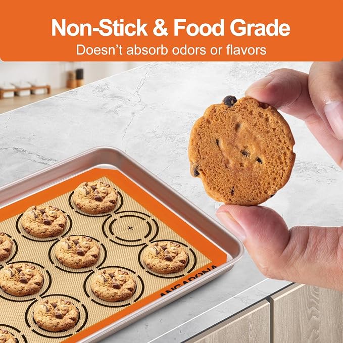 Silicone Baking Mat Sheets Set, Easy Clean &Non-Stick Food Grade Reusable Baking Mats, 2 Half Sheet Cookie mat+1 Quarter sheet+1 Round cake Mats for Oven, Macarons, Cookies, Pizza, Pastry