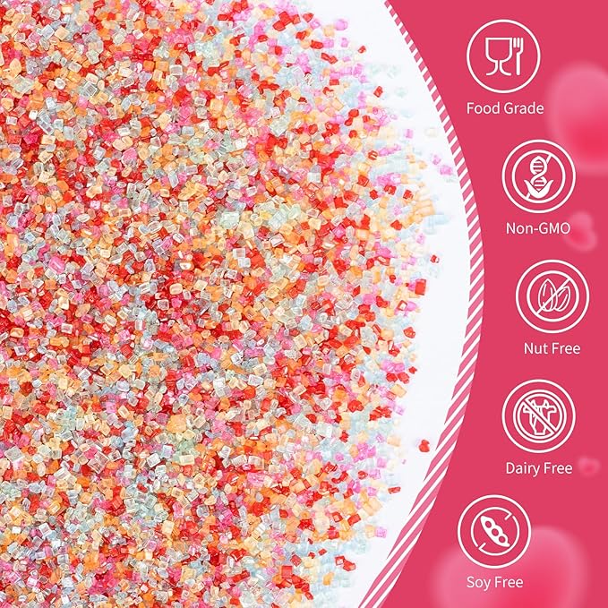 Rainbow Sanding Sugar Sprinkles,Edible Colorful Sprinkle Mix,150g/5.3oz,Edible Sugar Crystals for Cake Decorating,Sprinkle Mix for Baking Decorations,Cookies,Ice Cream,Fondant Cake,Caramel Apples,Cupcakes,Desserts,Wedding Birthday Party Supplies