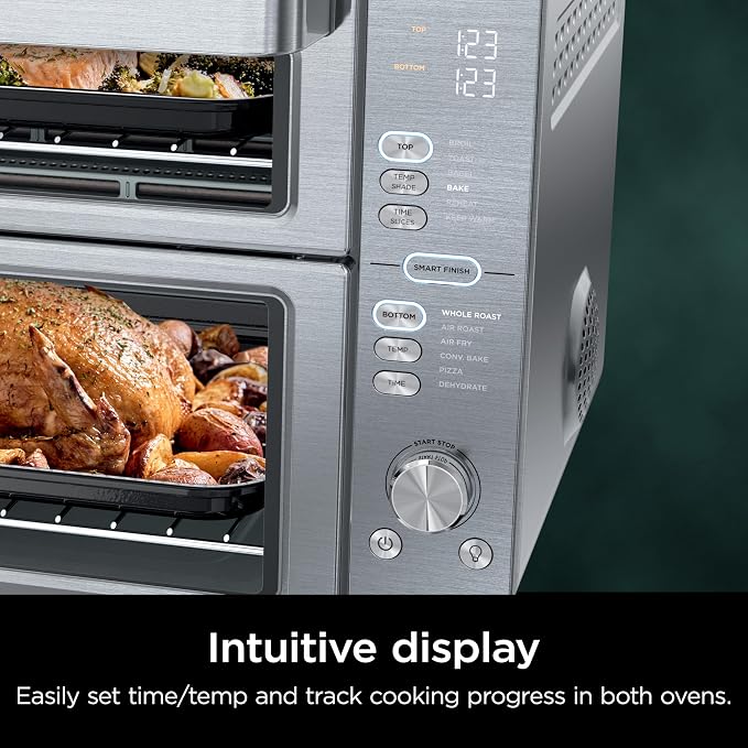 Ninja Double Stack XL Countertop Oven & Air Fryer, 12-in-1, Flexdoor, FlavorSeal, SMART FINISH with DualZone Technology, Countertop Oven, Air Fryer, Bake, Broil, Reheat, Pizza, Stainless Steel, DCT601 (Renewed)
