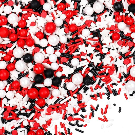 Red White and Black Sprinkles for Cake Decorating, Edible Baseball Sprinkles Mix, Perfect for Cake Decorations, Baking, Ice Cream, Cookies, Cupcake Toppers