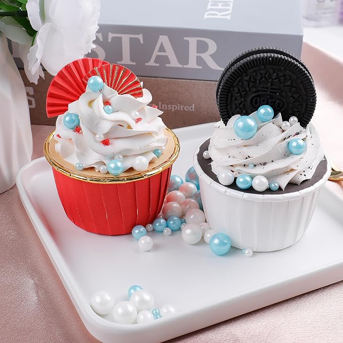 Pearl Sprinkles for Cake Decorating, 11.3 Oz Edible Pearls Mix White Pink Blue Purple Sprinkles, 6 Sizes 4 Jars Set for Baking Cupcakes Cookies Dessert