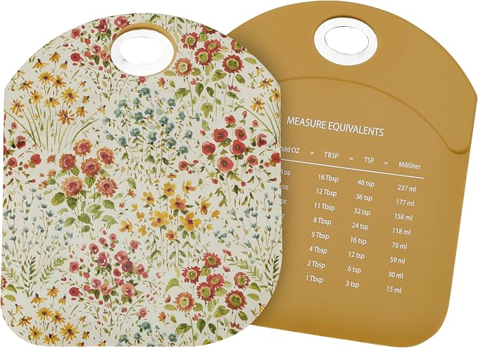 Primitives by Kathy Fall Wildflowers Decorative Kitchen Bowl Scraper Full Color Design/double-sided silicone/watercolor style/stainless steel handle/convenient measurement equivalents/seasonal accent
