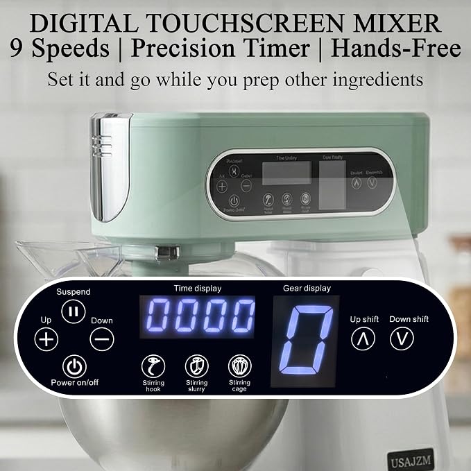 5.3 Qt 9-Speed Tilt-Head Stand Mixer, Multi-Function Electric Mixer | 3 Mixing Attachments, Meat Grinder & Vegetable Slicer, Stainless Steel Bowl, Splash Guard, Easy Clean, Spearmint