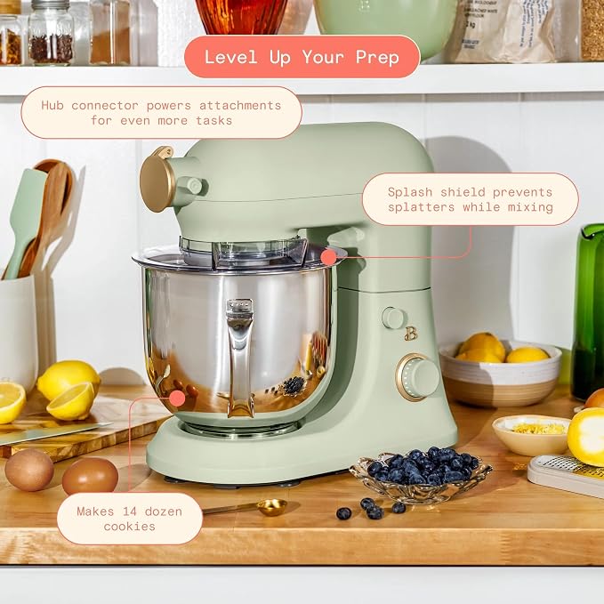 6 Quart Stand Mixer, 600W Tilt-Head Electric Kitchen Mixer with 12 Speeds, Stainless Steel Bowl, Dough Hook, Whisk & Beater, Multifunction Food Mixer (Sage Green)