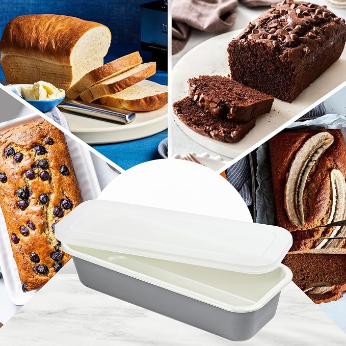 Webake Large Enamel Bread Pan with Lid, Long Banana Bread Loaf Pan for Baking, Non-Stick Rectangle Cake Pan Enamelware 12 x 4.5 Inch