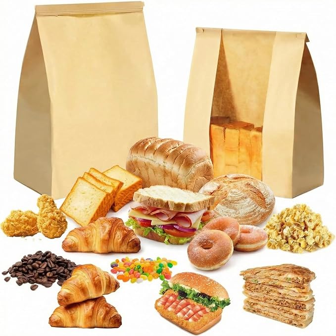 50 Pack Large Paper Bread Bags with Window & Tin Tie Tab Lock – Sourdough Bread Bags for Homemade Baking – Bakery Packaging for Gifting & Bake Sales 13.73" x 8.27" x 3.54"