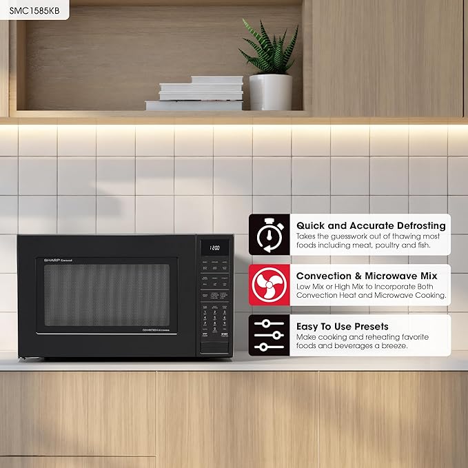 SHARP SMC1585KB Convection Countertop Microwave Oven with Removeable 15.4" Carousel Turntable, 1.5 Cubic Feet, 900 Watt, Sensor Cooking, Black