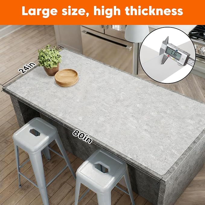 Large Silicone Mats for Kitchen Counter, 24"x80" Cuttable Silicone Roll for Heat Resistant Mats for Countertop, Kitchen Island Mat, Dining Table mat, Skin-Friendly Material, Translucent