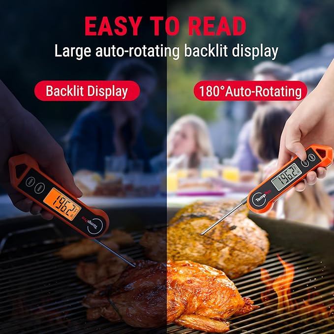 TempPro TP19H Digital Meat Thermometer for Cooking, 1 Sec Instant Read Food Thermometer with Motion-Sensing Wake for BBQ Grill Oil Fry Candy for Fathers Day Gift for Dad Men (Previously ThermoPro)