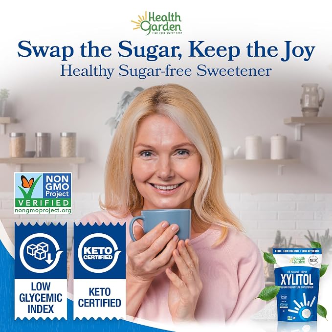 Health Garden Birch Xylitol Sweetener, 40 oz Bag – 100% Birch-Derived Xylitol Sugar Substitute for Baking & Coffee, 1:1 Sugar Replacement, Supports Teeth, Keto, Vegan, Non-GMO
