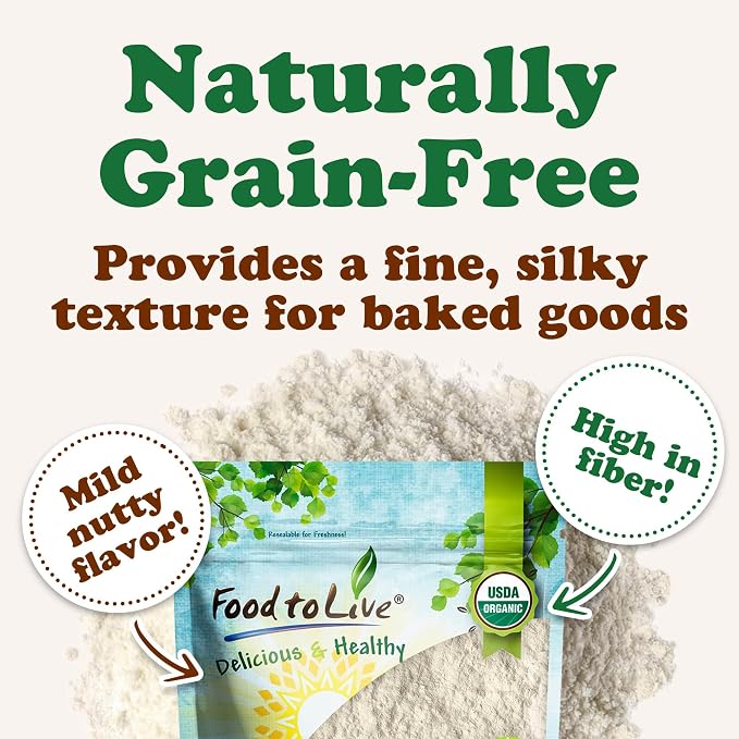 Food to Live Organic Cassava Flour, 8 Ounces — Non-GMO, Raw Yuca Root Powder, 100% Pure, Kosher, Vegan Superfood, Paleo, Bulk, Wheat Flour Substitute