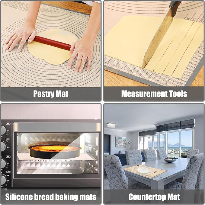 Silicone Pastry Mat 36x24 Inch Nonstick Baking Mat -Perfect for Doug, Pastry, Dough Rolling, Kneading Board, Pie Crust, Fondant, Pasta/Pizza, Kitchen Counter Mat